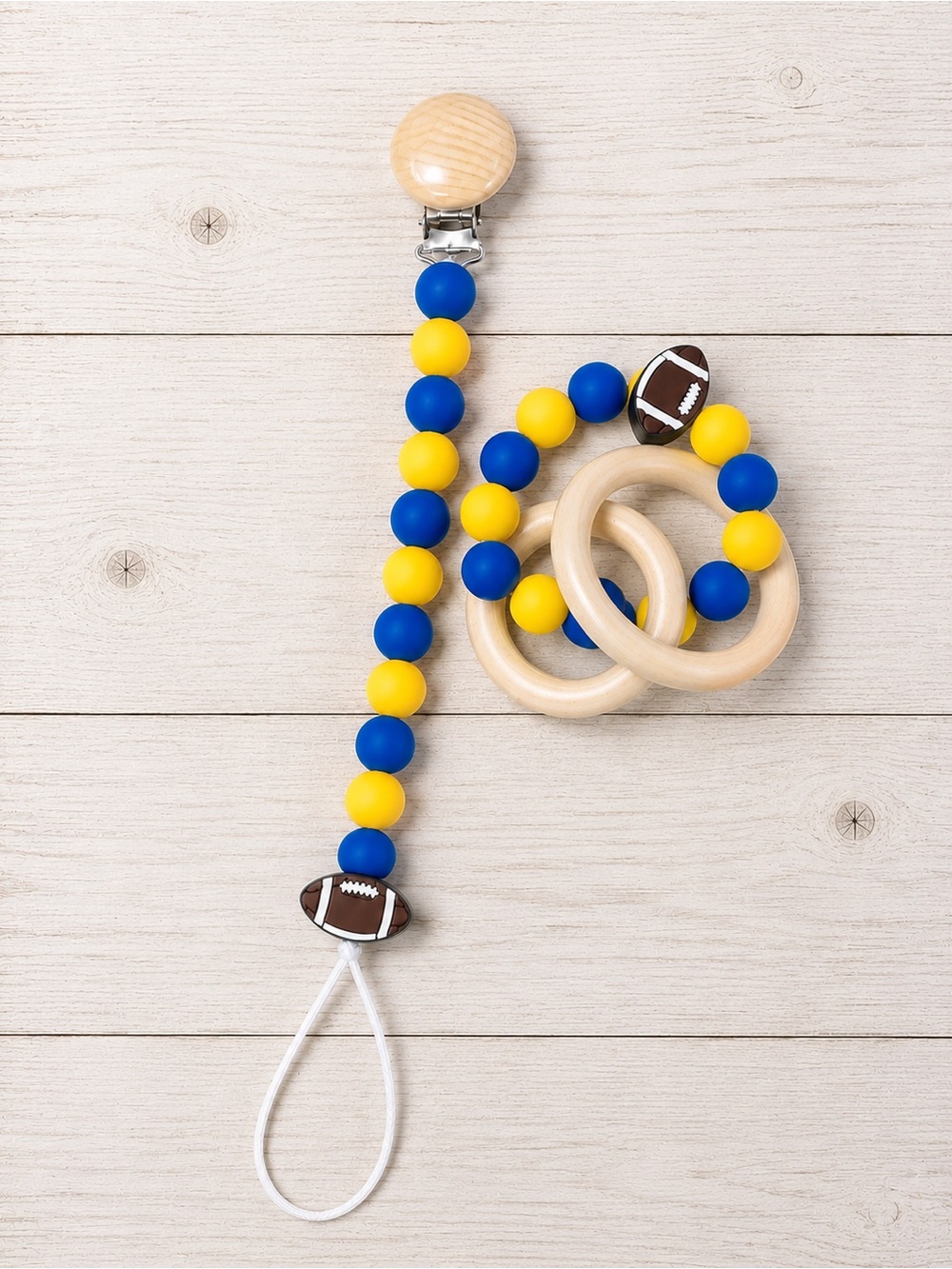 Pitt Football Silicone Bead Pacifier Clip and Teething Rings
